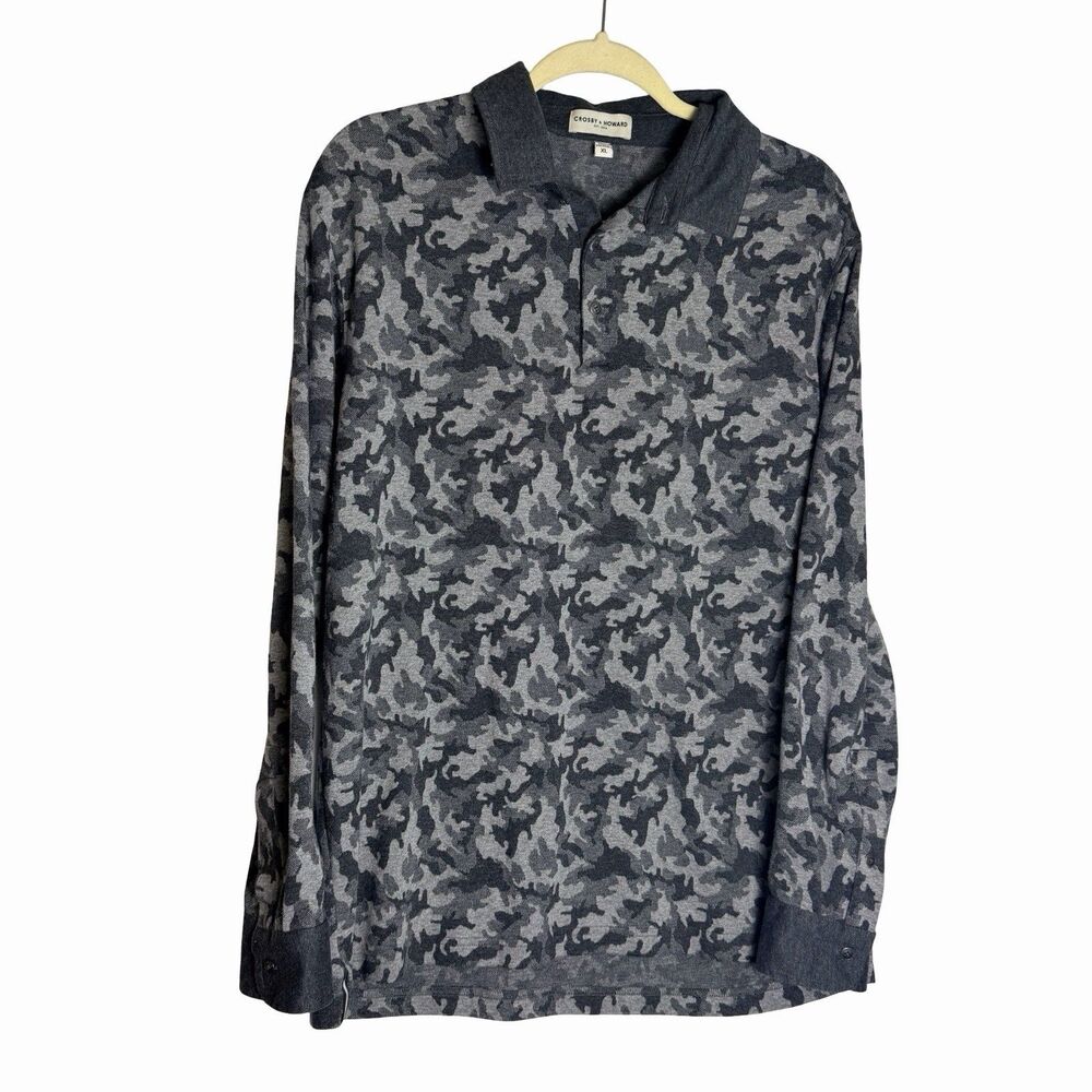 Crosby & Howard Long Sleeve Rugby Polo Men's Size XL Gray Camo Preppy Dressy